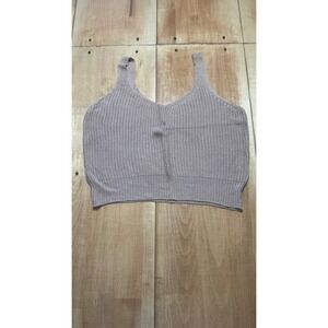 Womens Knit Cropped Tank Top‎ Size L Beige V Neck Sleeveless Pullover